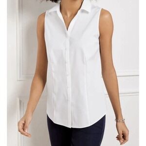 Talbots White 100% Cotton Sleeveless Button Up Blouse Top Sz 6P